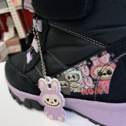 Lady labubu desenli kız çocuk bot siyah-mor