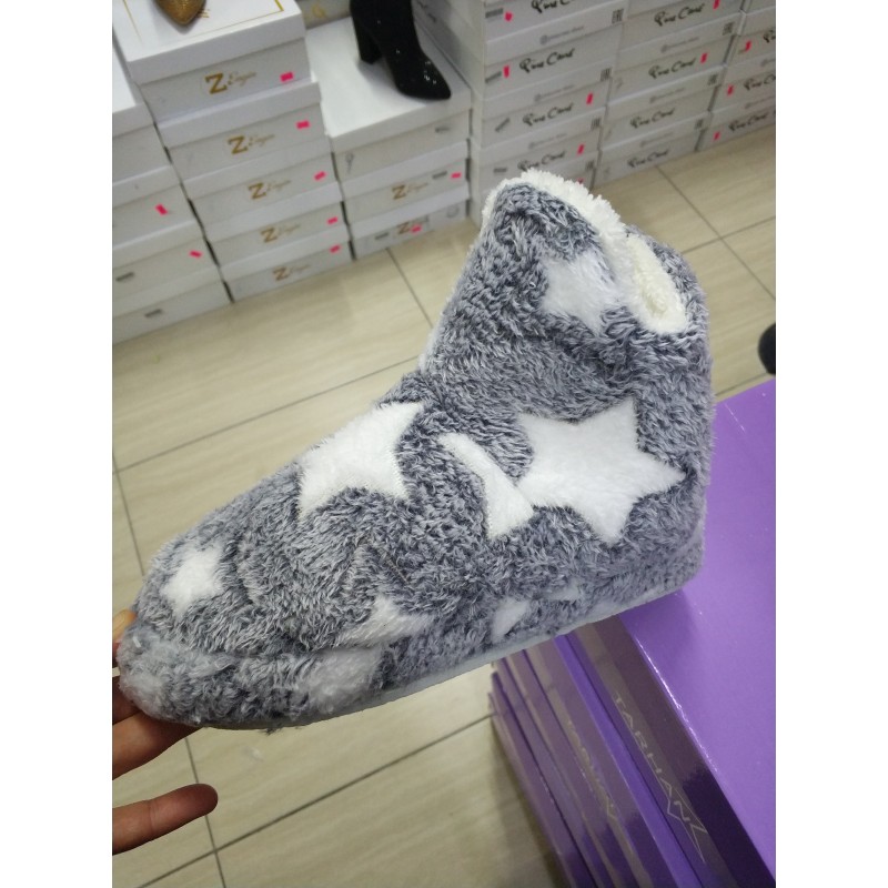 Pofuduk kadın ev botu yıldız detaylı gri