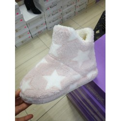 Pofuduk kadın ev botu yıldız detaylı pembe