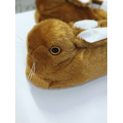 Tavşan detaylı kız çocuk ev patiği kahve