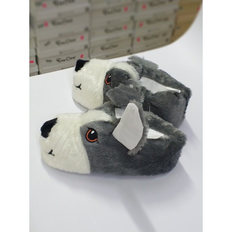 Köpek detaylı erkek çocuk ev patiği gri