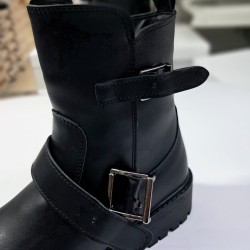 Polact kemer detaylı kadın bot siyah