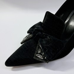 Paris kurdele detaylı kadın topuklu ayakkabı siyah