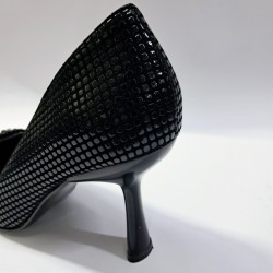 Paris noktalı süet taş detaylı kadın topuklu ayakkabı siyah