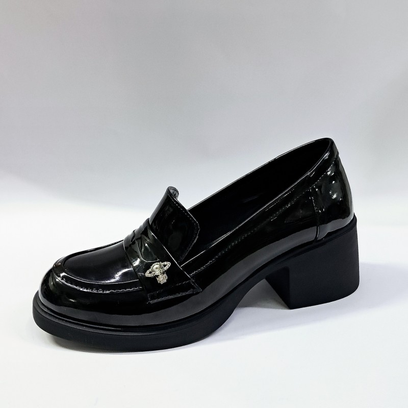 Paris rugan kadın topuklu oxford ayakkabı siyah