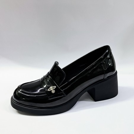 Paris rugan kadın topuklu oxford ayakkabı siyah