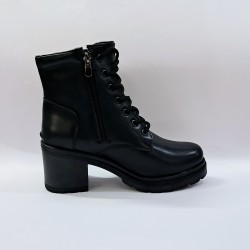 Su perisi bağcıklı ve fermuarlı kadın topuklu bot siyah