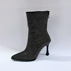 Tarhan taş detaylı süet kadın topuklu bot siyah