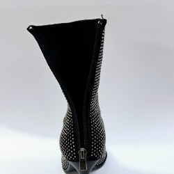 Tarhan taş detaylı süet kadın topuklu bot siyah