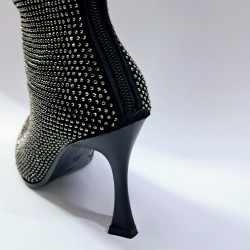 Tarhan taş detaylı süet kadın topuklu bot siyah