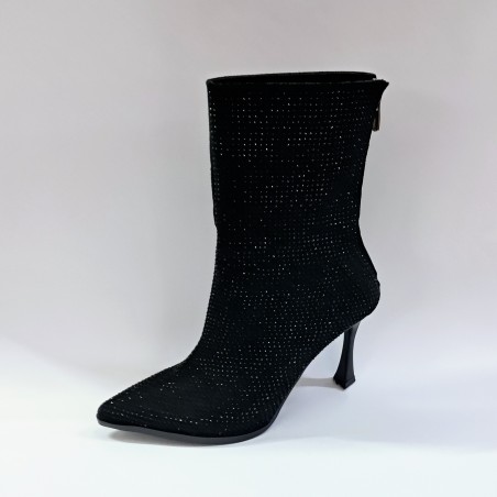 Tarhan siyah taş detaylı süet kadın topuklu bot siyah