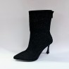 Tarhan siyah taş detaylı süet kadın topuklu bot siyah