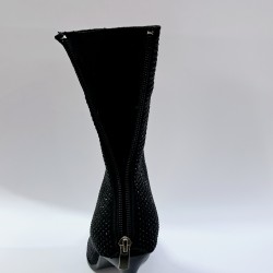 Tarhan siyah taş detaylı süet kadın topuklu bot siyah