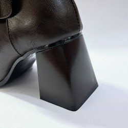 Nehir kemer detaylı kare burun kadın topuklu bot kahverengi