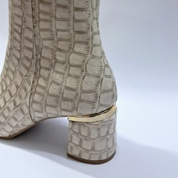 Delux Shoes deri görünümlü kadın topuklu bot bej