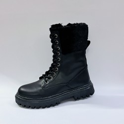 Lady classy kürk detaylı kadın bot siyah