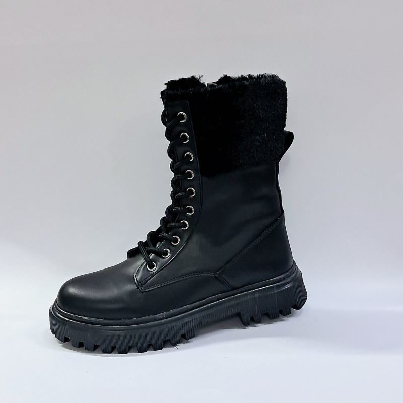 Lady classy kürk detaylı kadın bot siyah