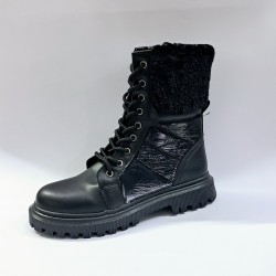 Lady classy kürk detaylı parlak kadın bot siyah