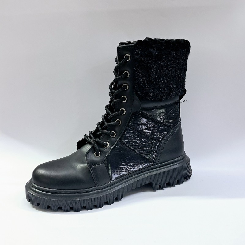 Lady classy kürk detaylı parlak kadın bot siyah