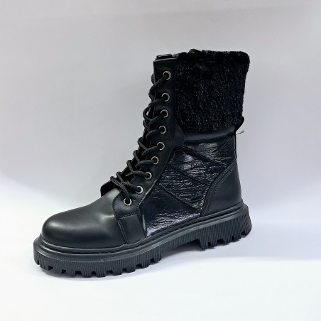 Lady classy kürk detaylı parlak kadın bot siyah