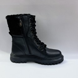 Lady classy kürk detaylı parlak kadın bot siyah