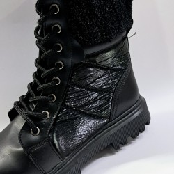 Lady classy kürk detaylı parlak kadın bot siyah