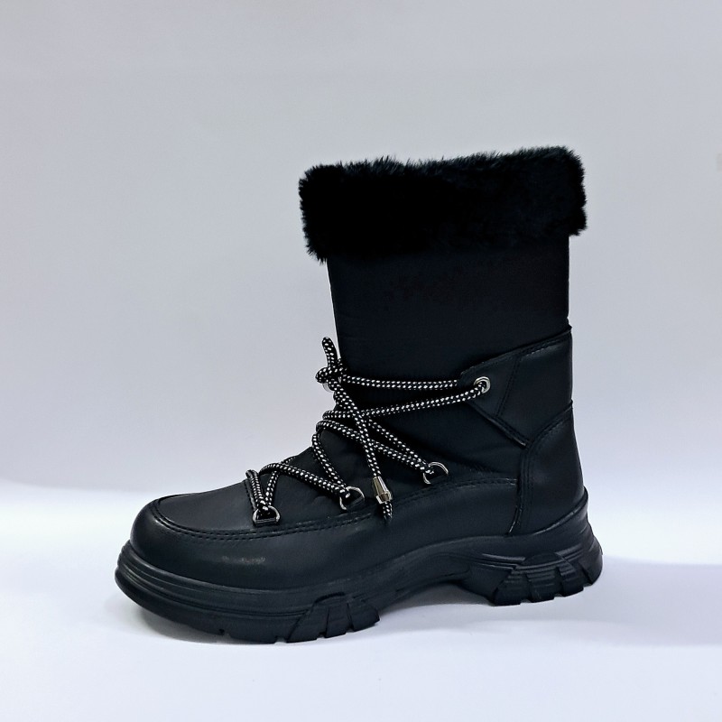 Polact suni deri kadın kar botu siyah