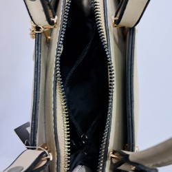 Label nakış desenli anahtarlıklı kadın kol çantası bej