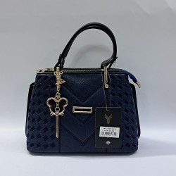 Label nakış desenli anahtarlıklı kadın kol çantası gece mavisi