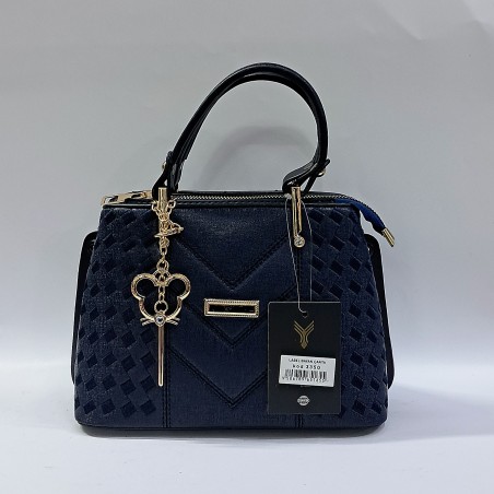 Label nakış desenli anahtarlıklı kadın kol çantası gece mavisi