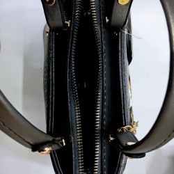 Label nakış desenli anahtarlıklı kadın kol çantası gri