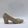 Bilener düğüm taş detaylı önü yuvarlak kadın topuklu ayakkabı bej