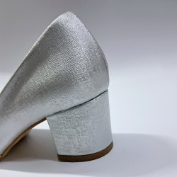 Bilener düğüm taş detaylı önü yuvarlak kadın topuklu ayakkabı gümüş