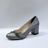 Bilener düğüm taş detaylı önü yuvarlak kadın topuklu ayakkabı gri