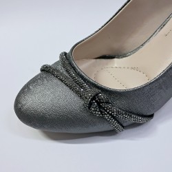 Bilener düğüm taş detaylı önü yuvarlak kadın topuklu ayakkabı gri