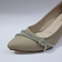 Bilener düğüm taş detaylı kadın topuklu ayakkabı bej