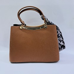 Label leopar fular detaylı kadın kol çantası kiremit