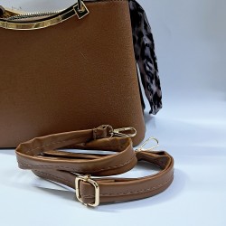 Label leopar fular detaylı kadın kol çantası kiremit