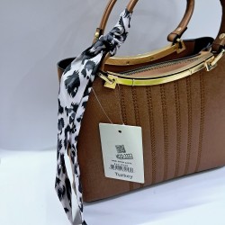 Label leopar fular detaylı kadın kol çantası kiremit