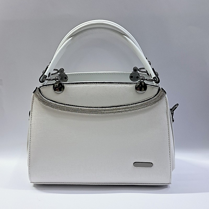 Label taş detaylı kadın kol çantası beyaz
