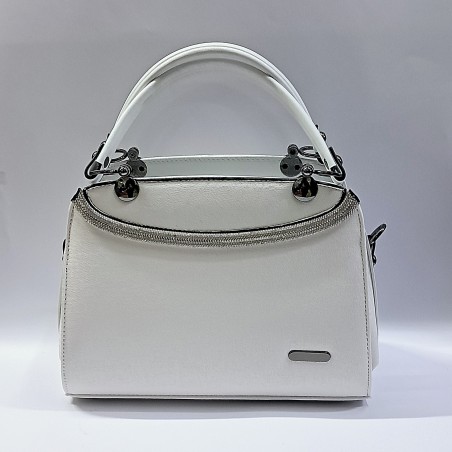 Label taş detaylı kadın kol çantası beyaz