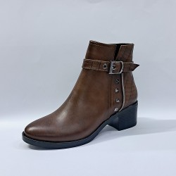 Paris deri görünümlü kemer detaylı kadın topuklu bot kahverengi