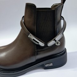 Fancy kilit detaylı kadın bot kahverengi