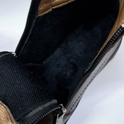 Ayak trendi ortopedik deri kauçuk taban fermuarlı kadın bot kahverengi