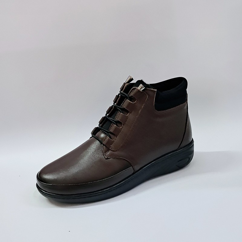 Ayak trendi ortopedik deri kauçuk taban kadın bot kahverengi