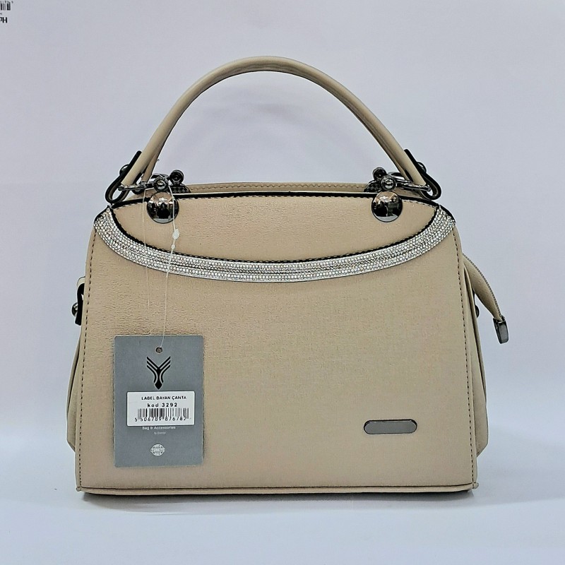 Label taş detaylı kadın kol çantası bej