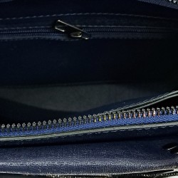 Label parlak kumaş taş detaylı kadın kol çantası gece mavisi