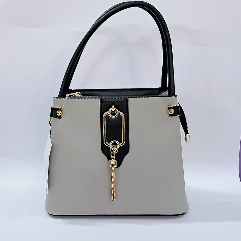 Label püsküllü kadın kol çantası gri