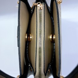 Label püsküllü simli kumaş kadın kol çantası gold