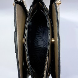 Label püsküllü simli kumaş kadın kol çantası gold